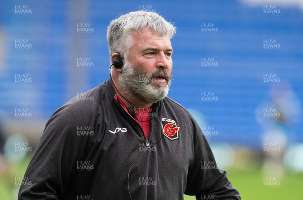 290521 - Dragons v Glasgow Warriors, Guinness PRO14 Rainbow Cup - Dragons forwards coach Mefin Davies during warm up ahead of kick off