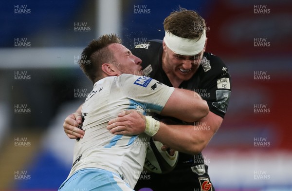 290521 - Dragons v Glasgow Warriors, Guinness PRO14 Rainbow Cup - Matt Fagerson of Glasgow Warriors is tackled by Matthew Screech of Dragons