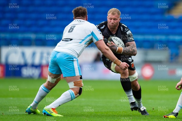 290521 - Dragons v Glasgow Warriors -  Guinness PRO14 Rainbow Cup - Ross Moriarty of Dragons is tackled by Matt Fagerson of Glasgow Warriors