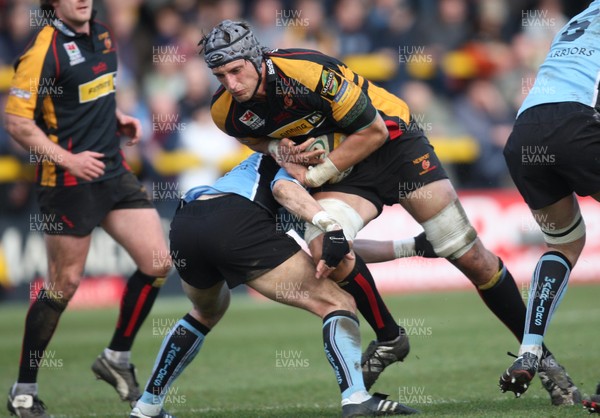 30.03.08 .. Newport Gwent Dragons v Glasgow Warriors, Magners League -  Dragons' Luke Charteris takes on the Glasgow defence 