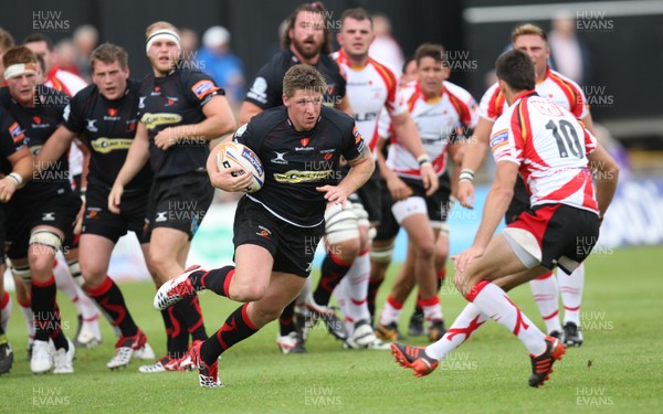 040812 - Newport Gwent Dragons v Gwent Select XV, Pre-season Friendly - Dragons Darren Waters takes on Gwent's Richard Powell 