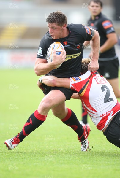 040812 - Newport Gwent Dragons v Gwent Select XV, Pre-season Friendly - Dragons Darren Waters takes on Gwent's Gerwyn Price      