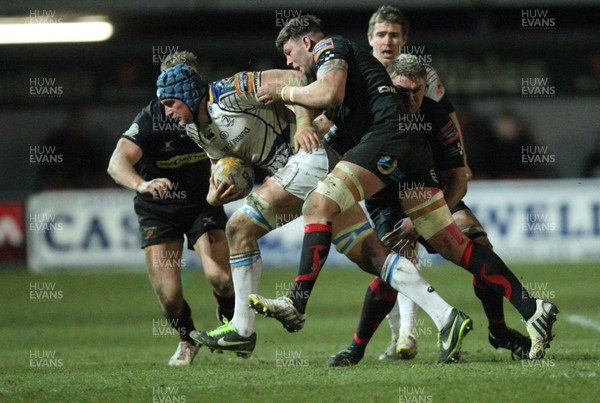 010313 - Newport Gwent Dragons v Leinster, RaboDirect PRO12 - Leinster's Rhys Ruddock takes on Dragons' Ieuan Jones