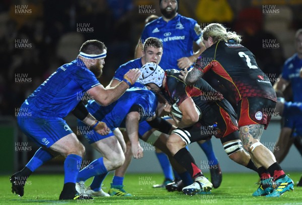 011218 - Dragons v Leinster - Guinness PRO14 - Ollie Griffiths of Dragons takes on the Leinster defence