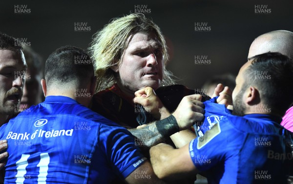 011218 - Dragons v Leinster - Guinness PRO14 - Richard Hibbard of Dragons gets to grips with  Jamison Gibson-Park of Leinster