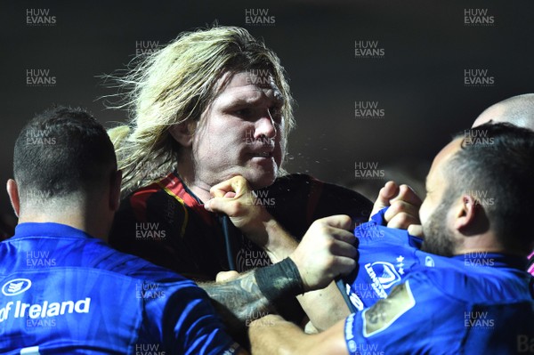 011218 - Dragons v Leinster - Guinness PRO14 - Richard Hibbard of Dragons gets to grips with  Jamison Gibson-Park of Leinster
