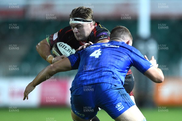 011218 - Dragons v Leinster - Guinness PRO14 - Lewis Evans of Dragons is tackled by Ross Molony of Leinster