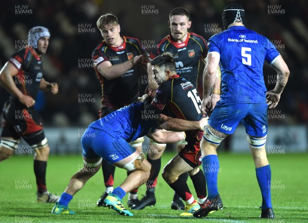 011218 - Dragons v Leinster - Guinness PRO14 - Jordan Williams of Dragons is tackled by Scott Penny of Leinster