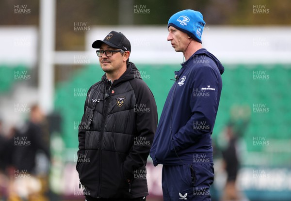 121123 - Dragons v Leinster - United Rugby Championship - Dragons Head Coach Dai Flanagan and Leinster Head Coach Leo Cullen