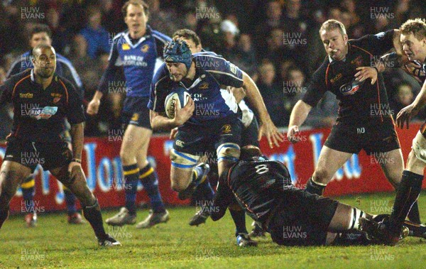 180206 - Gwent Dragons v Leinster - Celtic League - Leinster's Bryce Williams is tackled by Rhys Oakley 