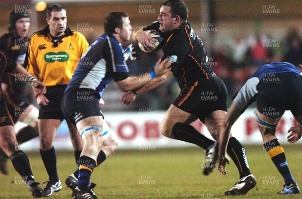 180206  Newport Gwent Dragons v Leinster  Adam Black is tackled by Eric Miller     