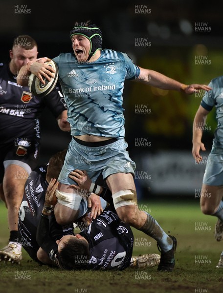 190221 - Dragons v Leinster - Guinness PRO14 - Ryan Baird of Leinster is tackled by Sam Davies of Dragons