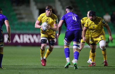 281125 - Dragons RFC v Leinster - United Rugby Championship - Matthew Screech of Dragons is challenged by Brian Deeny of Leinster 