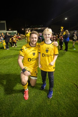 281125 - Dragons RFC v Leinster - United Rugby Championship - Angus O�Brien of Dragons with mascot