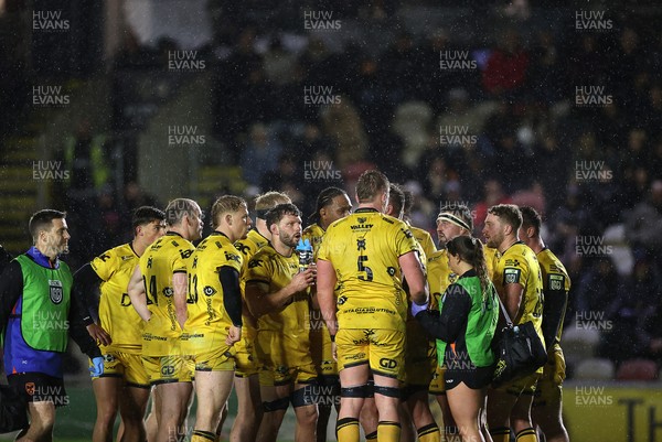 281125 - Dragons RFC v Leinster - United Rugby Championship - Dragons huddle during the game