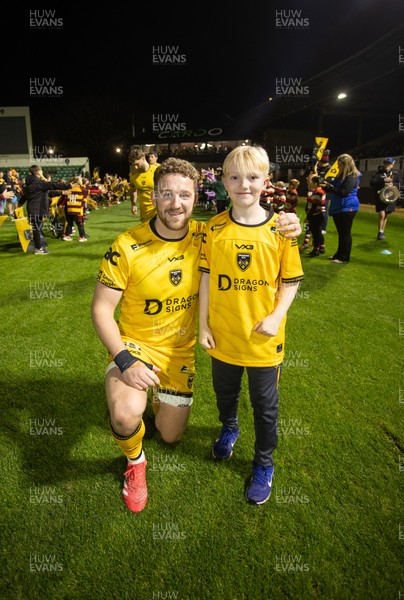 281125 - Dragons RFC v Leinster - United Rugby Championship - Angus O�Brien of Dragons with mascot