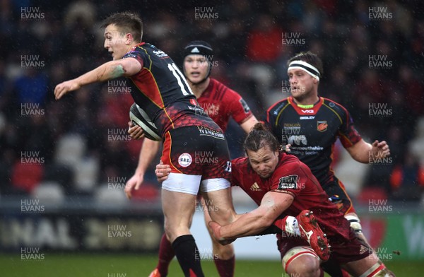 260119 - Dragons v Munster - Guinness PRO14 - Will Talbot-Davies of Dragons is tackled by Arno Botha of Munster