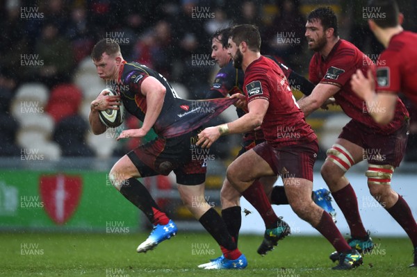 260119 - Dragons v Munster - Guinness PRO14 - Jack Dixon of Dragons is tackled by Rhys Marshall of Munster