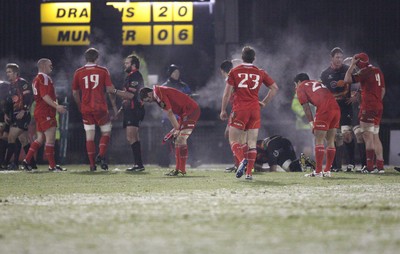 26.11.10...Newport Gwent Dragons v Munster, Magners League -  The scoreboard marks the Dragons win as the final whistle goes  