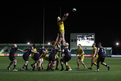 160126 - Dragons v Newcastle Red Bulls - European Rugby Challenge Cup - Ben Carter of Dragons wins the line out