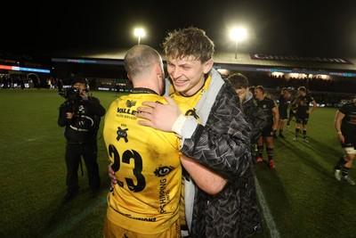 160126 - Dragons v Newcastle Red Bulls - European Rugby Challenge Cup - Ryan Woodman of Dragons celebrates at full time