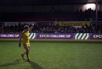 160126 - Dragons v Newcastle Red Bulls - European Rugby Challenge Cup - Angus O�Brien of Dragons celebrates with fans at full time