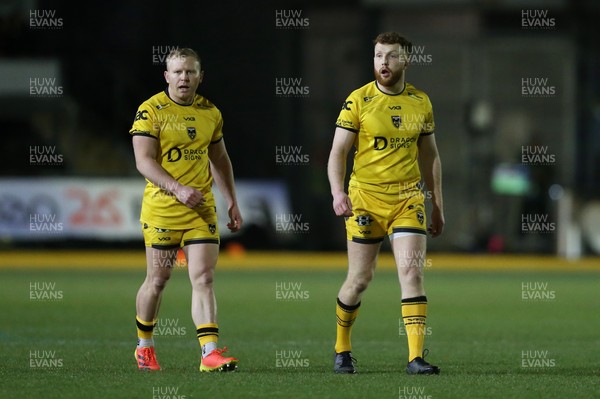 160126 - Dragons v Newcastle Red Bulls - European Rugby Challenge Cup - Tinus de Beer and Aneurin Owen of Dragons 
