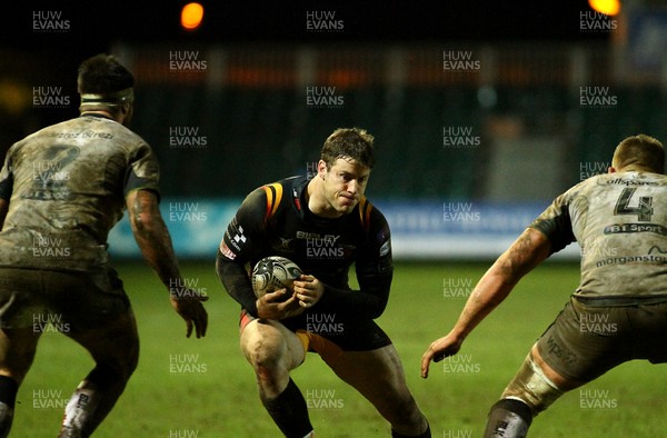 010117 - Newport Gwent Dragons v Ospreys - GuinnessPro12 -  Pat Howard of Dragons takes on Scott Baldwin(2) and Lloyd Ashley of Ospreys by Huw Evans Agency