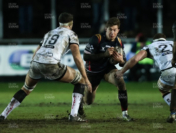 010117 - Newport Gwent Dragons v Ospreys, Guinness PRO12 -Carl Meyer of Newport Gwent Dragons takes on Rory Thornton of Ospreys and Sam Underhill of Ospreys by Gareth Everett