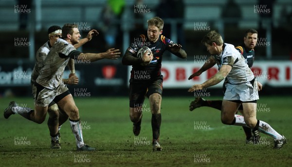 010117 - Newport Gwent Dragons v Ospreys, Guinness PRO12 -Tyler Morgan of Newport Gwent Dragons looks for a way through the Ospreys defence by Gareth Everett