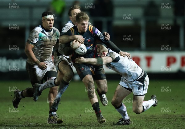 010117 - Newport Gwent Dragons v Ospreys, Guinness PRO12 -Tyler Morgan of Newport Gwent Dragons looks for a way through the Ospreys defence by Gareth Everett