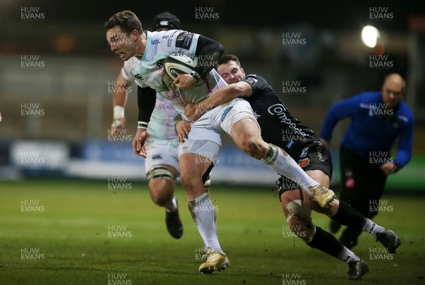 090121 - Dragons v Ospreys - Guinness PRO14 - George North of Ospreys is tackled by Josh Lewis of Dragons