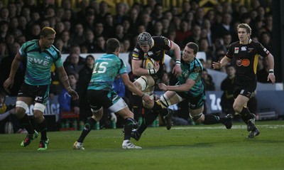 27.03.10 Dragons v Ospreys... Dragons' Danny Lydiate   is tackled by Ian Evans. 