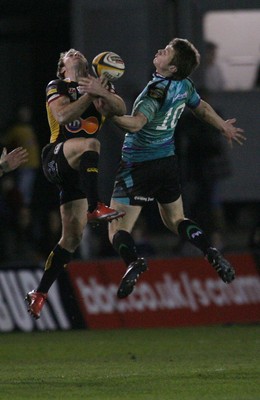 27.03.10 Dragons v Ospreys... Dragons' Will Harries and Ospreys' Dan Biggar compete for the ball. 