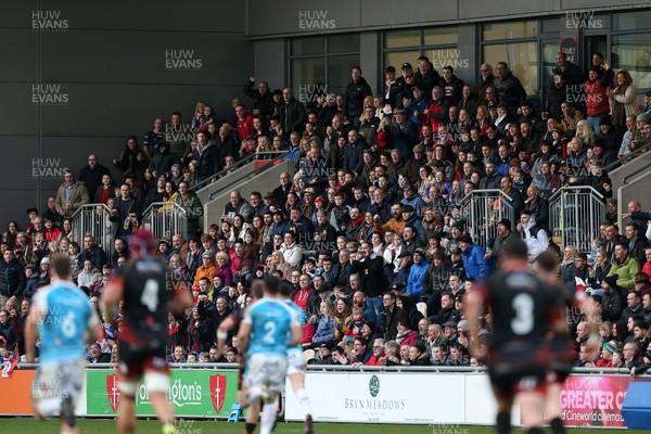 301218 - Dragons v Ospreys - Guinness PRO14 - The dragons fans explode when Jared Rosser of Dragons runs in to score a try