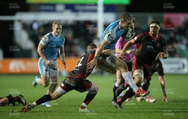 301218 - Dragons v Ospreys, Guinness PRO14 - George North of Ospreys is tackled by Jason Tovey of Dragons