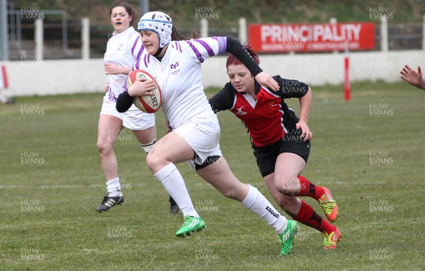 070413 - Dragons u18 Women v Ospreys u18 Women, Cross Keys - Ospreys Hannah Jones is tackled just short of the line 