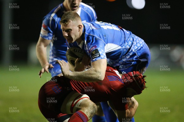 161118 - Dragons v Russia Rugby, International Friendly - Jack Dixon of Dragons takes on Vitaly Zhivatov of Russia