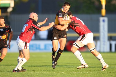 22.08.08...Newport Gwent Dragons v Saracens, pre-season friendly Dragons James Arlidge is tackled by Chris Jack 