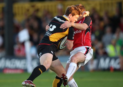 22.08.08...Newport Gwent Dragons v Saracens, pre-season friendly Dragons Rory Sidey charges into Saracens Glen Jackson 