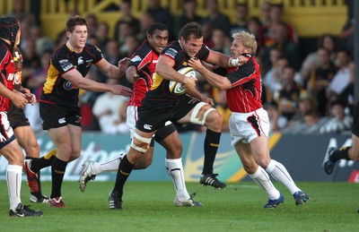 22.08.08...Newport Gwent Dragons v Saracens, pre-season friendly Dragons Joe Bearman tests the Saracens defence 