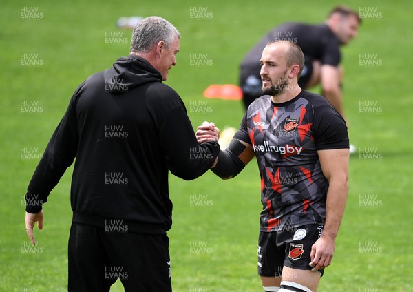 160521 - Dragons v Ospreys - Guinness PRO14 Rainbow Cup - Dragons Director Dean Ryan and Ollie Griffiths of Dragons during the warm up