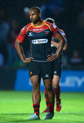 210815 - Newport-Gwent Dragons v Scarlets - Preseason Friendly -Aled Brew of Dragons looks dejected