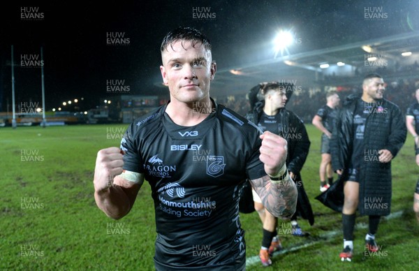 211219 - Dragons v Scarlets - Guinness PRO14 - Tavis Knoyle of Dragons celebrates at the end of the game