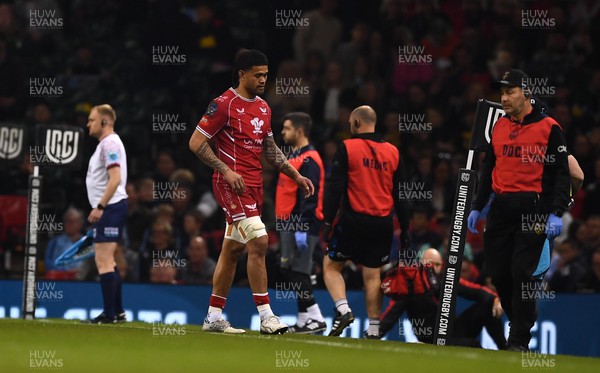 220423 - Dragons v Scarlets - United Rugby Championship - Vaea Fifita of Scarlets leaves the field after being shown a yellow card