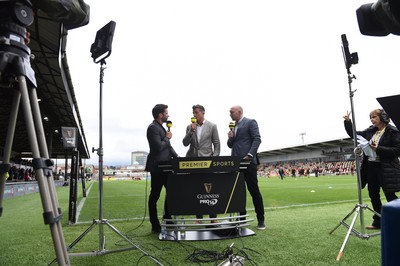 080918 - Dragons v Southern Kings - Guinness PRO14 - Gethin Jones, Ed Jackson and Tom Shanklin of Premier Sports