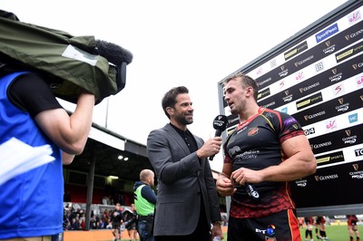 080918 - Dragons v Southern Kings - Guinness PRO14 - Gethin Jones of Premier Sports talks to Ollie Griffiths of Dragons