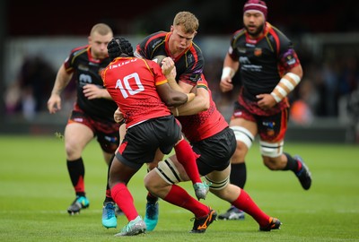 080918 - Dragons v Isuzu Southern Kings, Guinness PRO14 - Jack Dixon of Dragons crashes in to the Southern Kings defence