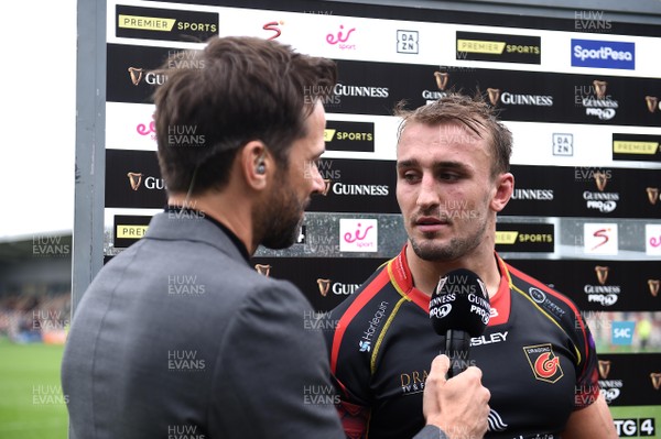 080918 - Dragons v Southern Kings - Guinness PRO14 - Gethin Jones of Premier Sports talks to Ollie Griffiths of Dragons