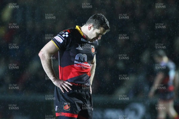 230318 - Dragons v Toyota Cheetahs - Guinness PRO14 -  Adam Warren of Dragons is dejected at the final whistle
